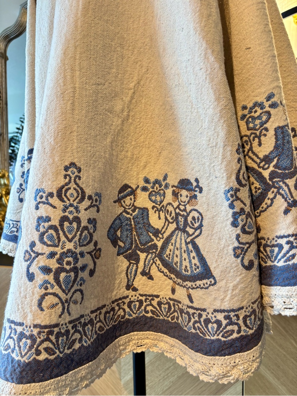 🧵 HANDMADE Embroidered Cream & Blue Boho Kimono Linen Blend Jacket O/S - Picture 11 of 15